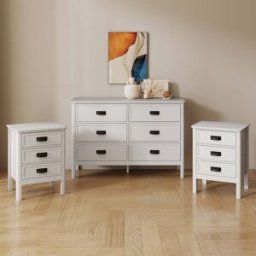 Large 6 Drawer Chest of Drawers and Pair of Bedside Tables - Lawrence Ivory Range Material: Furniture/Furniture Ranges/Lawrence Range/Lawrence Ivory Range