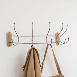 Antique Gold Curved Coat Hanger Rail with 5 Storage Hooks - 60cm Material: Home Decor & Accessories