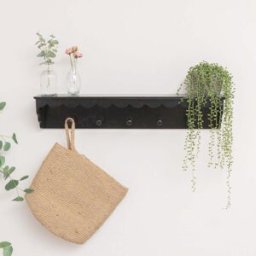 Black Painted Scalloped Edge Coat Peg Rail Hooks with Shelf - 80cm Material: Home Decor & Accessories/Shelves & Storage