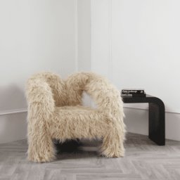 Himalaya Cream Faux Fur Statement Curved Accent Chair