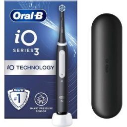 Oral-B iO3 Electric Toothbrush – Black, 1 Head, Travel Case, 3 Modes, Teeth Whitening, UK Plug