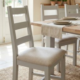 Burford Set of 2 Ladderback Dining Chairs with Fabric Seat in Pebble Grey