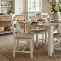 Burford Set of 2 Ladderback Dining Chairs with Fabric Seat in Warm White