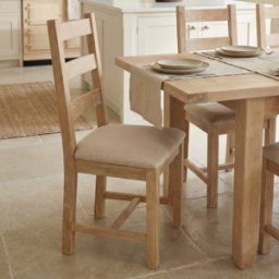 Burford Set of 2 Ladderback Dining Chairs with Fabric Seat in Natural Oak