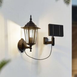 Lindby Sayata LED solar wall light, black, aluminium, lantern, Black, Aluminium, Modern, Outdoor Wall Light