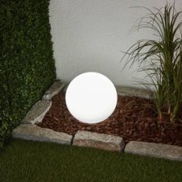 Lindby LED solar lamp Lago, Ã˜ 25 cm, globe, ground spike, white Lago, White / opal, Plastic, Modern, outdoor solar lights