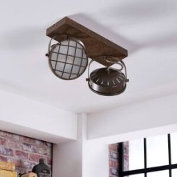 Lindby Tamin spotlight, rust-coloured, 2-bulb, glass, G9 Lindby, dimmable, Brown / rust, Living / Dining Room, metal, Industrial Design, Ceiling Light