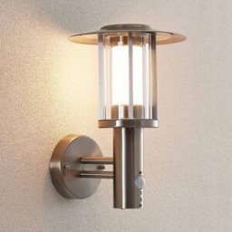 Lindby LED outdoor wall lamp Gregory, sensor, stainless steel, IP44 Gregory, Alu / grey / zinc, Stainless steel, Modern, Outdoor Wall Light