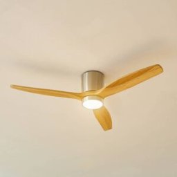 Lucande LED ceiling fan Faipari, nickel, DC, quiet, 132 cm Faipari, Light wood, Living / Dining Room, Wood, Modern, Ceiling Fans with Lighting