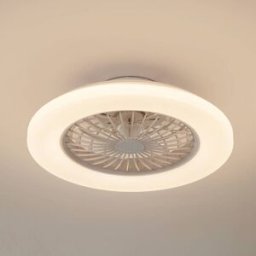 Lindby LED ceiling fan Vedin, white, DC, Ã˜ 49 cm, CCT Vedin Lindby, dimmable, White / opal, Living / Dining Room, Plastic, Modern, Ceiling Fans with Lighting