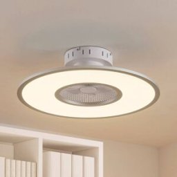 Lindby LED ceiling fan Romea, round, DC, quiet, 60 cm Romea Lindby, dimmable, Alu / grey / zinc, Living / Dining Room, Plastic, Modern, Ceiling Fans with Lighting