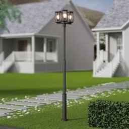 Lucande Siveta outdoor lamp, 240cm, 3-bulb, black, E27, IP65 Lucande, dimmable, Black, Aluminium, Post Light