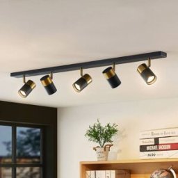 Arcchio Evaro spot, gold ring at the back, 5-bulb Arcchio, dimmable, Black, Living / Dining Room, metal, Modern, Ceiling Light