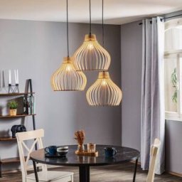 Wooden Pendant Light Barrel TEMAR LIGHTING, dimmable, Light wood, Living / Dining Room, Wood, Country House / Rustic, Ceiling Light