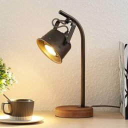 Wooden Table Lamp Rubinjo Lindby, Dark wood, Living / Dining Room, metal, Vintage, Table Lamp