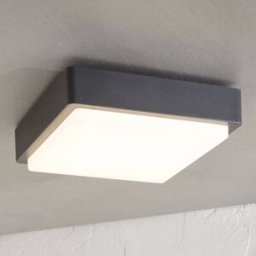 Lindby LED outdoor ceiling lamp Nermin, 22 cm, IP65, angular Nermin, Black, Plastic, Modern, Ceiling Light Outdoor
