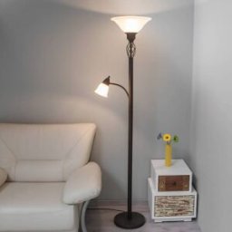 Lucande Dunja floor lamp, white/rust, metal, reading lamp, Brown / rust, Living / Dining Room, metal, Country House / Rustic, Floor Lamp