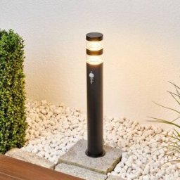 Lindby Lanea LED path lamp, 60 cm, black, sensor, IP44, Black, Stainless steel, Modern, Outdoor lights with Sensor