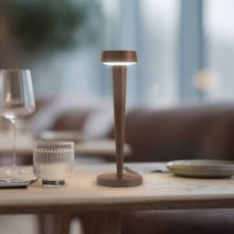 Lucande LED rechargeable candle holder Lea, vase, dark brown, 28 cm Lea Lucande, dimmable, Brown / rust, Living / Dining Room, metal, Modern