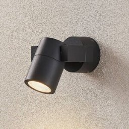 Lucande Kavuna outdoor wall spotlight, round, anthracite, IP54 Lucande, dimmable, Black, Aluminium, Modern, Outdoor Wall Light