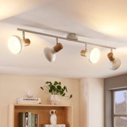 Lindby Fridolin downlight, 70cm, 4-bulb, white, metal Lindby, dimmable, White / opal, Kitchen, metal, Modern, Ceiling Light