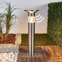 Lindby Jalisa LED pedestal light, 54 cm, solar, sensor, Alu / grey / zinc, Stainless steel, Modern, Solar Lights with Sensor