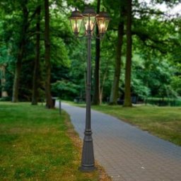 Lindby Edana outdoor lamp, 212 cm, 3-bulb, anthracite, E27, IP44, Black, Aluminium, Modern, Post Light
