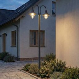 Lindby Madea outdoor light, grey, 2-bulb, 212 cm, E27, IP44 Lindby, dimmable, Black, Aluminium, Modern, Post Light