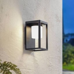 Lucande LED solar wall light Tilena, black, aluminium, sensor Tilena, Black, Aluminium, Modern, Solar Lights with Sensor