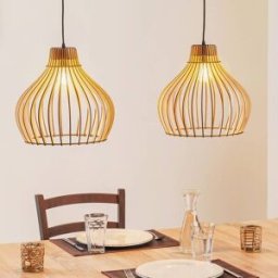 Wooden Pendant Light Barrel TEMAR LIGHTING, dimmable, Light wood, Living / Dining Room, Wood, Country House / Rustic, Ceiling Light