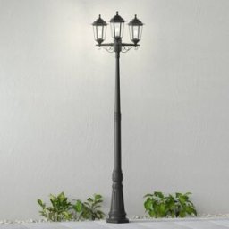Lindby outdoor light Nane, 217cm, black, seawater resistant, E27 Nane Lindby, dimmable, Black, Plastic, Antique, Post Light