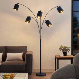 Lindby Abiram floor lamp, black/gold, textile, 70cm, Black, Living / Dining Room, metal, Modern, Floor Lamp