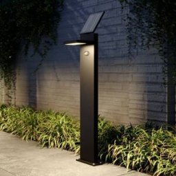 Lucande LED solar path light Silvan, 100cm, sensor, anthracite Silvan, Black, Aluminium, Modern, Solar Lights with Sensor