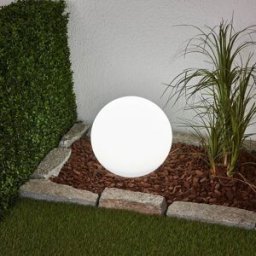 Lindby LED solar lamp Lago, Ã˜ 30 cm, globe, ground spike, white Lago, White / opal, Plastic, Modern, outdoor solar lights