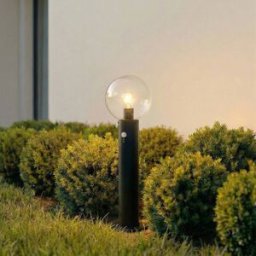 Lindby Dangan pillar light, black/clear 60 cm, glass, sensor Lindby, dimmable, Clear / transparent, Glass, Modern, Outdoor lights with sensor