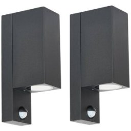 Prios outdoor wall light Tetje, black, angular, sensor, 2 units Tetje PRIOS, dimmable, Black, Aluminium, Modern, Outdoor Wall Light