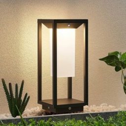 Lucande LED solar pillar light Eliel, 34 cm, anthracite, IP54 Eliel, Black, Glass, Modern, outdoor solar lights