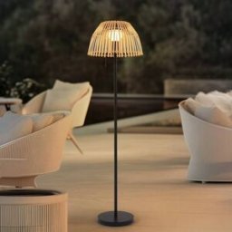 Lucande LED floor lamp Eligio, bamboo, Ã˜ 39 cm, RGB Eligio Lucande, dimmable, Light wood, Aluminium, Country House / Rustic, outdoor solar lights