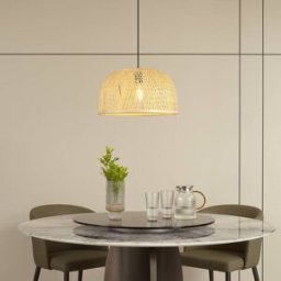 Pendant Light Dabila Lindby, dimmable, Light wood, Living / Dining Room, Bamboo, Country House / Rustic, Ceiling Light