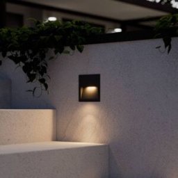 Lucande LED recessed wall light Loya, 11.5x11.5 cm, grey, IP54 Loya, Black, Aluminium, Modern, Outdoor Wall Light