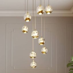 Glass Pendant Light Hayley Lucande, Brass / gold, Living / Dining Room, Glass, Design, Ceiling Light