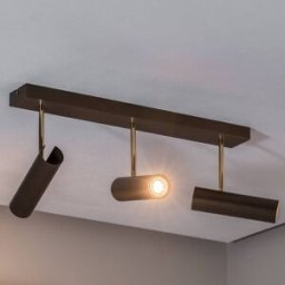 Axion ceiling light, 3-bulb, titanium-coloured, elongated, steel Luminex, dimmable, Brass / gold, Living / Dining Room, metal, Modern, Ceiling Light