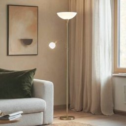 Lindby floor lamp Elaina, reading light, brass-coloured, 183cm E27 Elaina, Brass / gold, Living / Dining Room, metal, Modern, Floor Lamp