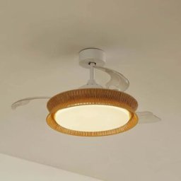 Lucande LED fan Lineta, white, rope, Ã˜ 103 cm, quiet Lineta Lucande, dimmable, Light wood, Living / Dining Room, Wood, Country House / Rustic, Ceiling Fans with Lighting