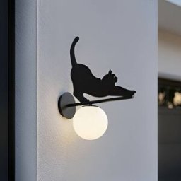 Outdoor Wall Light Katti Cat Lindby, dimmable, Black, metal, Country House / Rustic, Outdoor Wall Light
