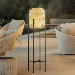 Lucande LED rechargeable floor lamp Adebi, black, bamboo, Ã˜32.5cm Adebi Lucande, dimmable, Black, Aluminium, Country House / Rustic