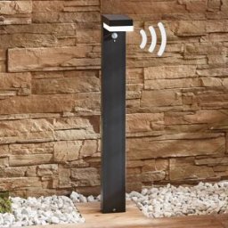 Lindby Chioma LED solar bollard lamp, anthracite, sensor, Alu / grey / zinc, Stainless steel, Modern, Solar Lights with Sensor