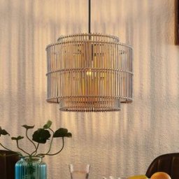 Wooden Pendant Light Bridga Lindby, dimmable, Light wood, Living / Dining Room, Bamboo, Scandinavian, Ceiling Light