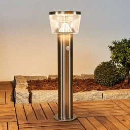 Lindby LED solar pedestal light Antje, motion detector, IP44 Antje, Alu / grey / zinc, Stainless steel, Modern, Solar Lights with Sensor