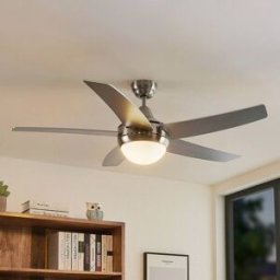 Lindby ceiling fan with light Auraya, quiet, steel Auraya, Alu / grey / zinc, Living / Dining Room, metal, Modern, Ceiling Fans with Lighting